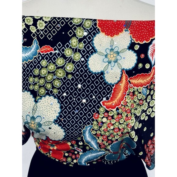 Y2K Multicolor Floral Top w Sparkle Dots Fitted Lower Off Shoulder Sydney Joy S - Picture 4 of 9